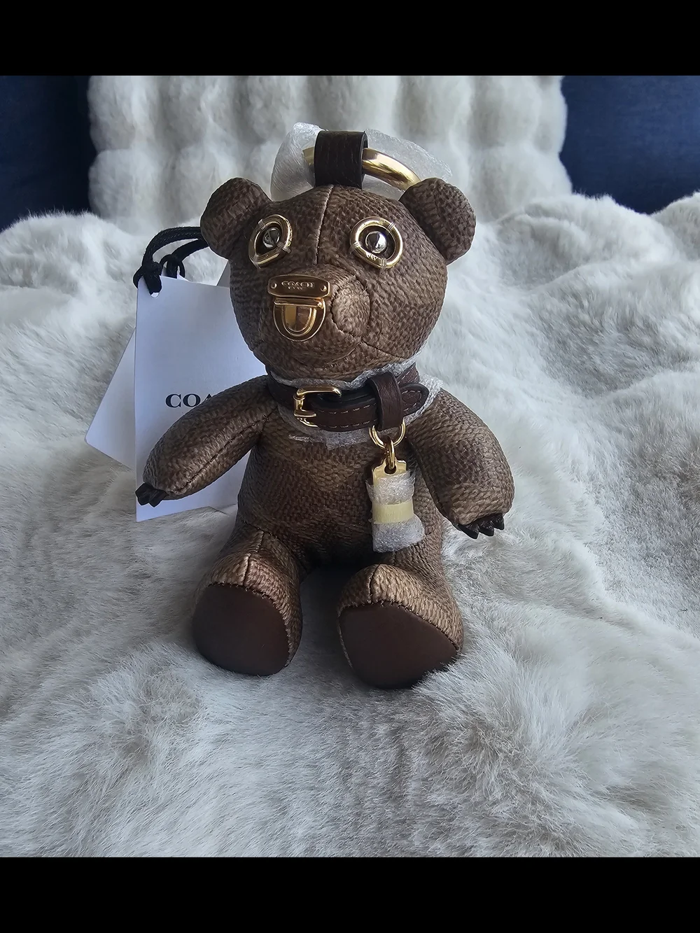 COACH Brown Collectable Bear Bag Charm In Signature Canvas